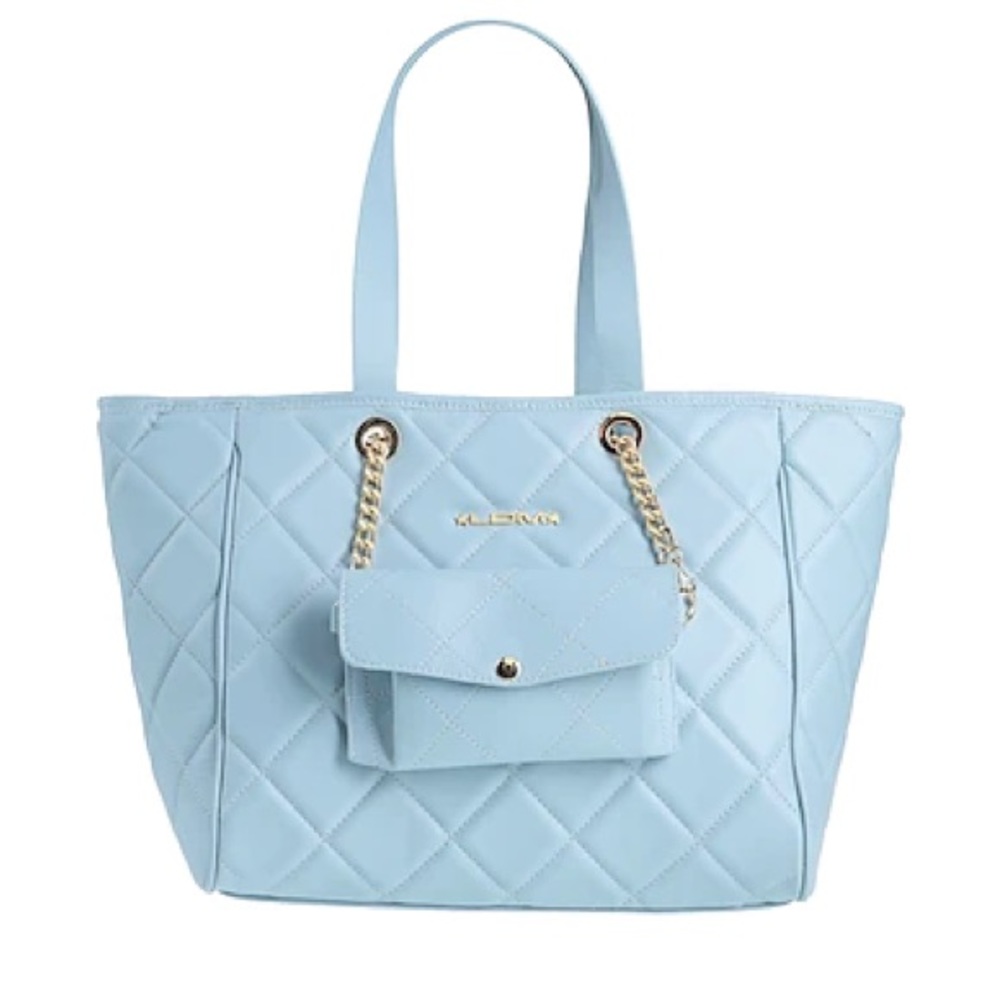 Laura Di Maggio Large Quilted Leather Tote Detachable Wallet Blue Italy …
